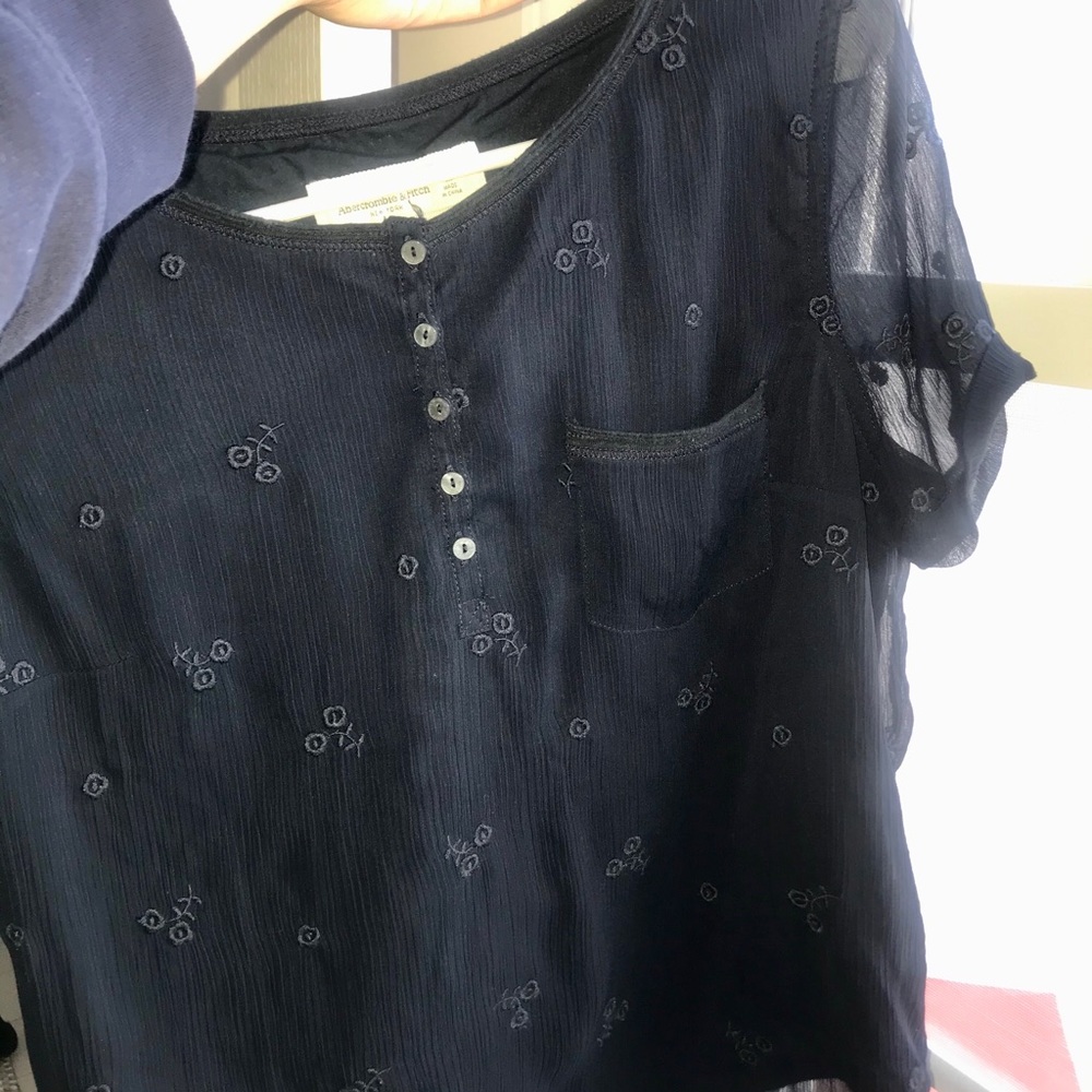 Navy blue button floral top